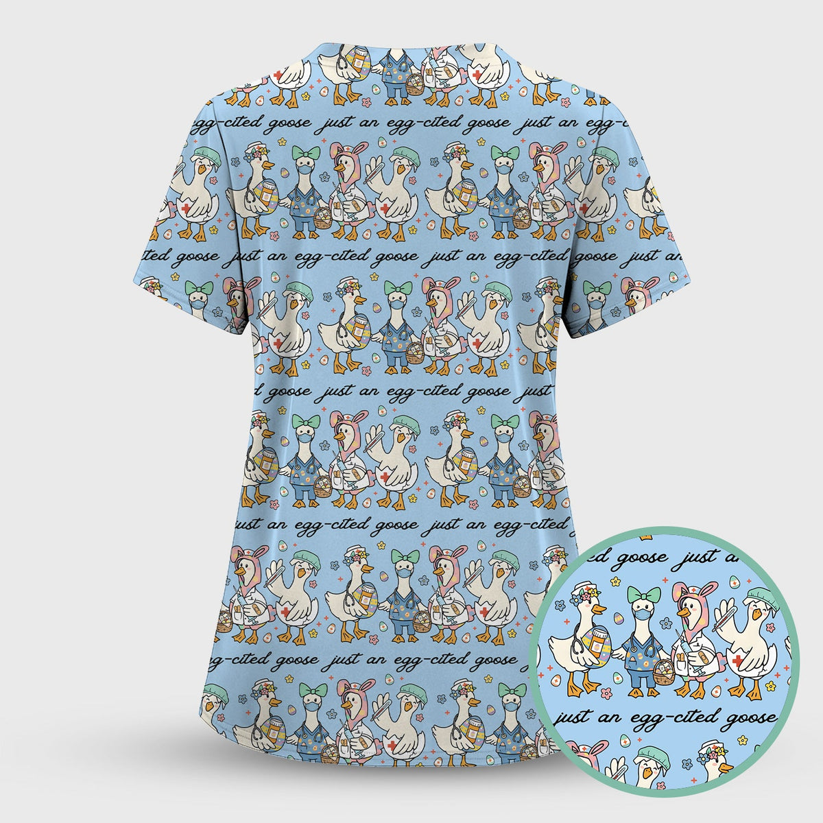 Funny Easter Nurse Goose Pattern Scrub Top, Comfortable Scrubs for Nurses