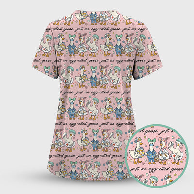 Funny Easter Nurse Goose Pattern Scrub Top, Comfortable Scrubs for Nurses