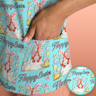 Happy Easter Bunny Eggs Pattern Scrub Top, Comfortable Scrubs for Nurses
