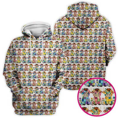 Cute Patchwork Cow With Flowers Pattern Scrubs Top, Comfortable Scrubs for Nurses
