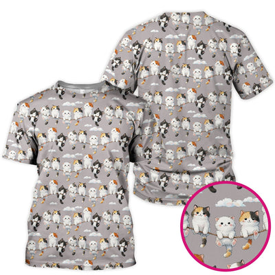Cute Cats Sitting on Rope Pattern Scrubs Top, Comfortable Scrubs for Nurses