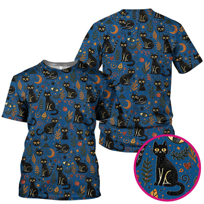Mystic Black Cat Celestial Doodle Pattern Scrub Top, Comfortable Scrubs for Nurses