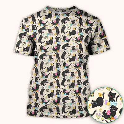 Playful Black Cat Easter Egg Pattern Scrub Top, Comfortable Scrubs for Nurses