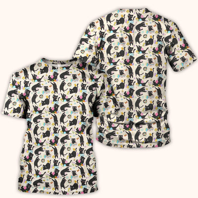 Playful Black Cat Easter Egg Pattern Scrub Top, Comfortable Scrubs for Nurses