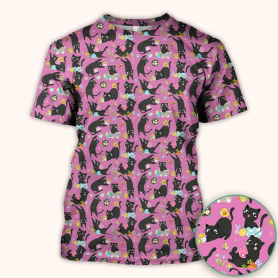 Playful Black Cat Easter Egg Pattern Scrub Top, Comfortable Scrubs for Nurses