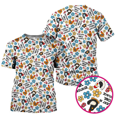 Funny Chicken Fluent in Fowl Language Pattern Scrub Top, Comfortable Scrubs for Nurses
