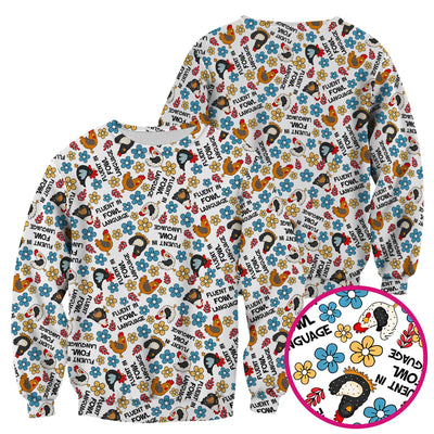 Funny Chicken Fluent in Fowl Language Pattern Scrub Top, Comfortable Scrubs for Nurses