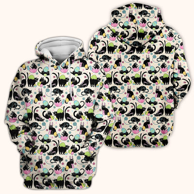 Funny Easter Black Cat Egg Pattern Scrub Top, Breathable Fabrics Nursing Uniform