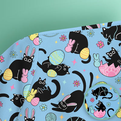 Funny Easter Black Cat Egg Pattern Scrub Top, Breathable Fabrics Nursing Uniform