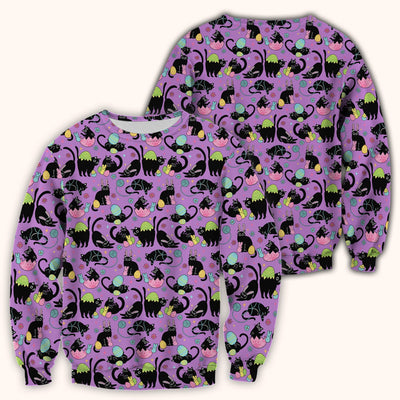 Funny Easter Black Cat Egg Pattern Scrub Top, Breathable Fabrics Nursing Uniform