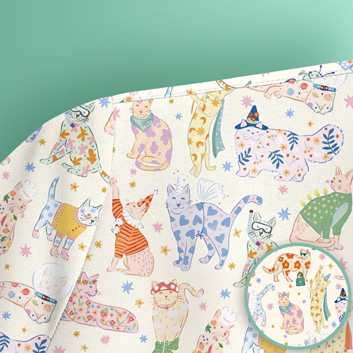 Cute Colorful Cats Pattern Scrub Top, Comfortable Scrubs for Nurses