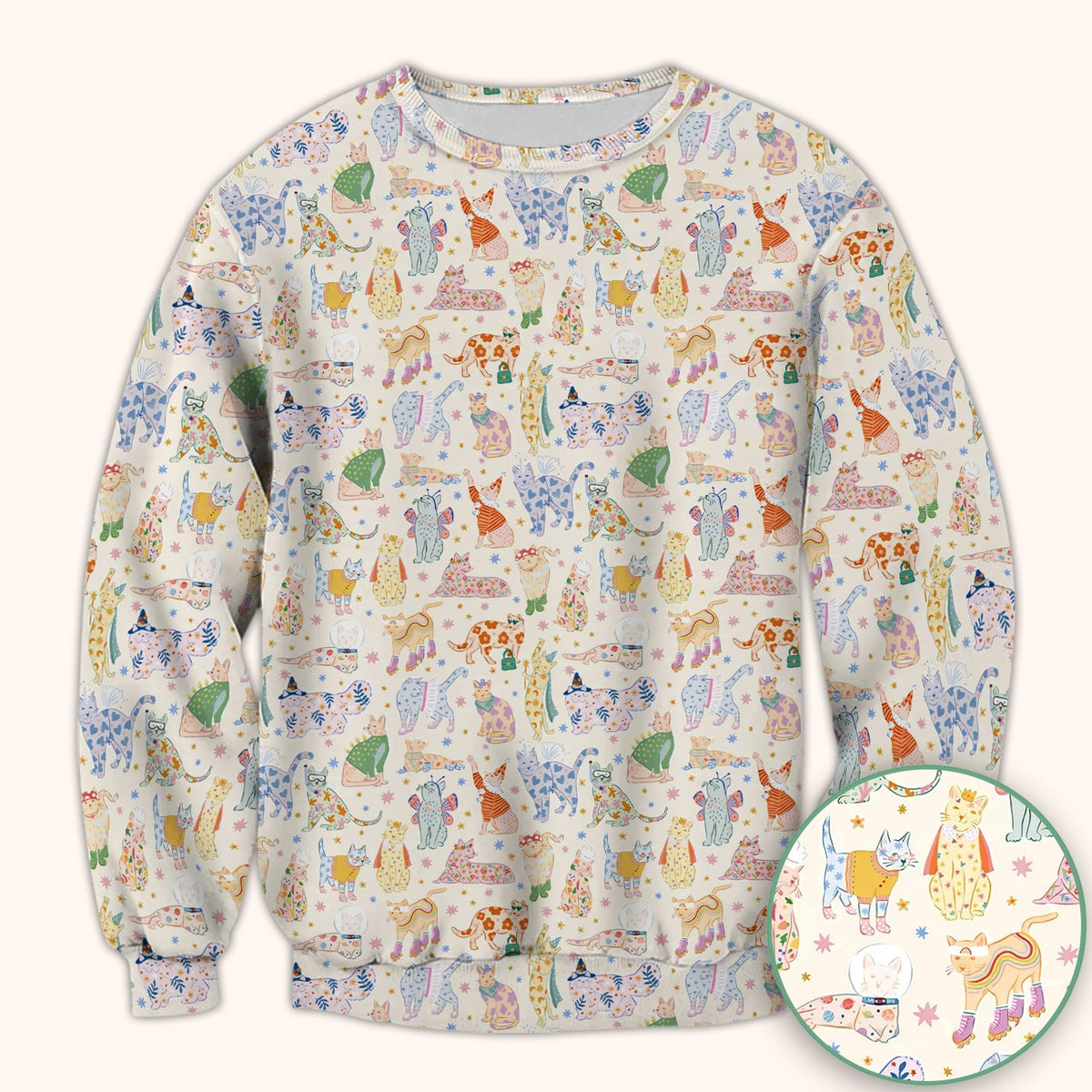 Cute Colorful Cats Pattern Scrub Top, Comfortable Scrubs for Nurses