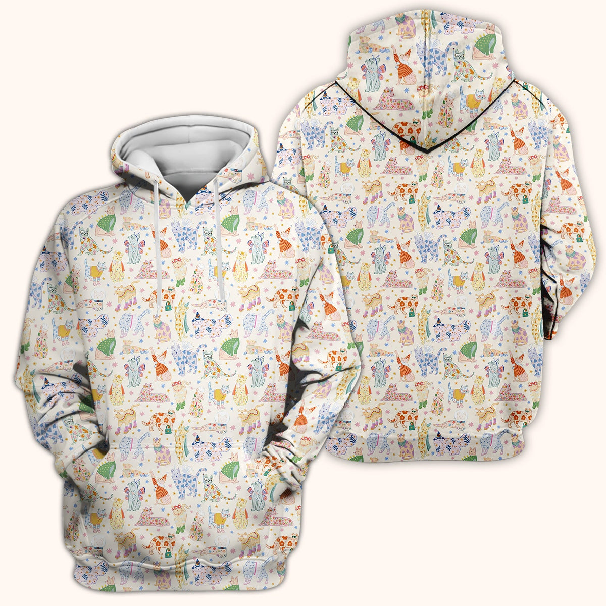 Cute Colorful Cats Pattern Scrub Top, Comfortable Scrubs for Nurses