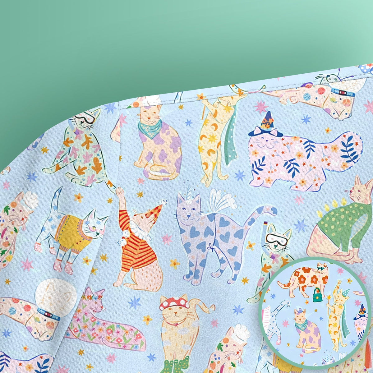 Cute Colorful Cats Pattern Scrub Top, Comfortable Scrubs for Nurses