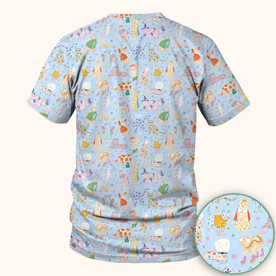 Cute Colorful Cats Pattern Scrub Top, Comfortable Scrubs for Nurses