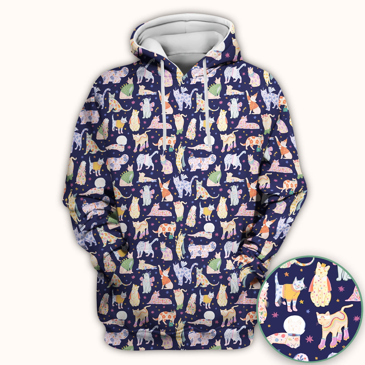 Cute Colorful Cats Pattern Scrub Top, Comfortable Scrubs for Nurses