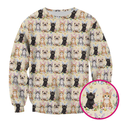 Easter Kitten Bunny Ears Pattern Scrub Top, Comfortable Scrubs for Nurses