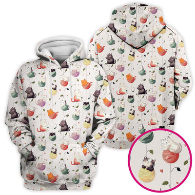 Cute Cats Playing Yarn Balls Pattern Print Scrub Top, Comfortable Scrubs for Nurses