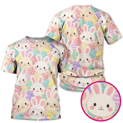 Pastel Bunny Faces Easter Eggs Pattern Scrubs Top, Comfortable Scrubs for Nurses