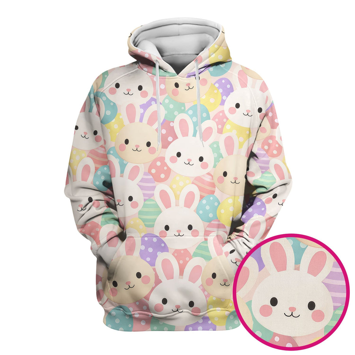 Pastel Bunny Faces Easter Eggs Pattern Scrubs Top, Comfortable Scrubs for Nurses