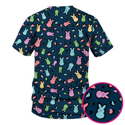 Cute Easter Bunny Pastel Pattern Scrub Top, Comfortable Scrubs for Nurses