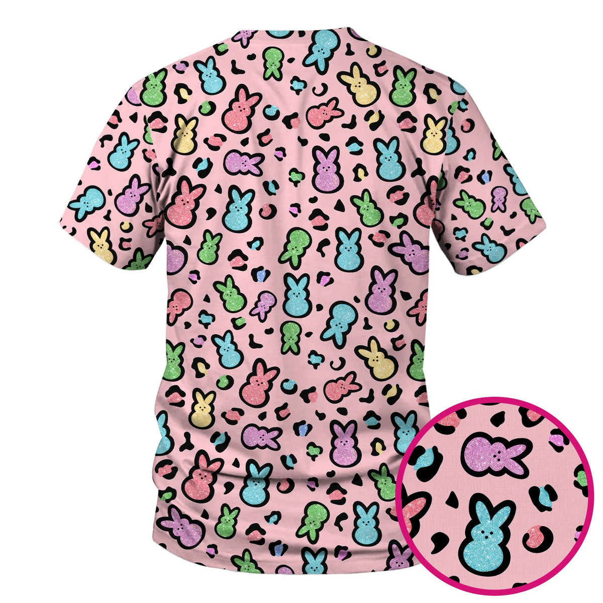 Cute Easter Bunny Pastel Pattern Scrub Top, Comfortable Scrubs for Nurses
