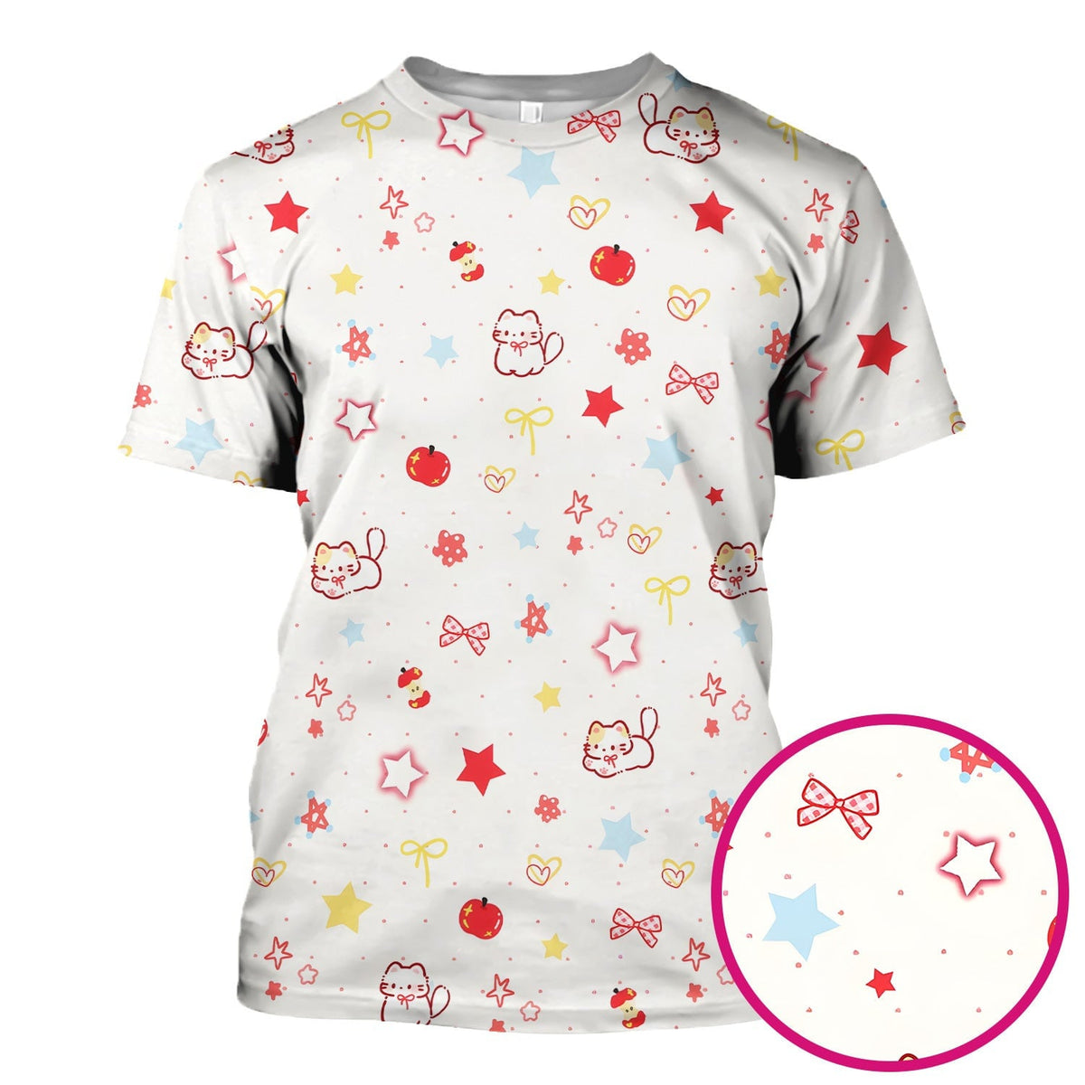 Cute Kawaii Cat Bow Star Pattern Scrub Top, Comfortable Scrubs for Nurses