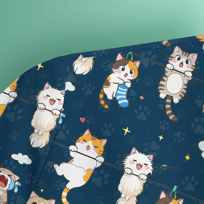 Funny Cats With Cute Expressions Pattern Scrubs Top, Comfortable Scrubs for Nurses