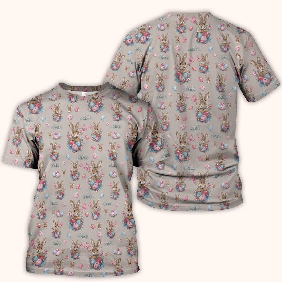 Pastel Easter Bunny Nest Pattern Scrub Top, Comfortable Scrubs for Nurses