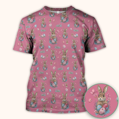Pastel Easter Bunny Nest Pattern Scrub Top, Comfortable Scrubs for Nurses