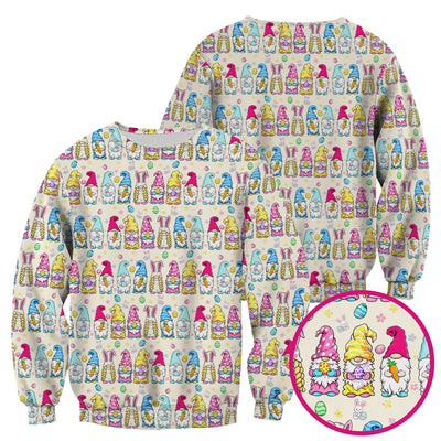 Colorful Easter Gnome Bunny Eggs Print Scrub Top, Comfortable Scrubs for Nurses