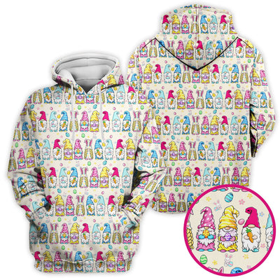 Colorful Easter Gnome Bunny Eggs Print Scrub Top, Comfortable Scrubs for Nurses