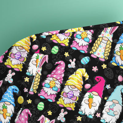Colorful Easter Gnome Bunny Eggs Print Scrub Top, Comfortable Scrubs for Nurses