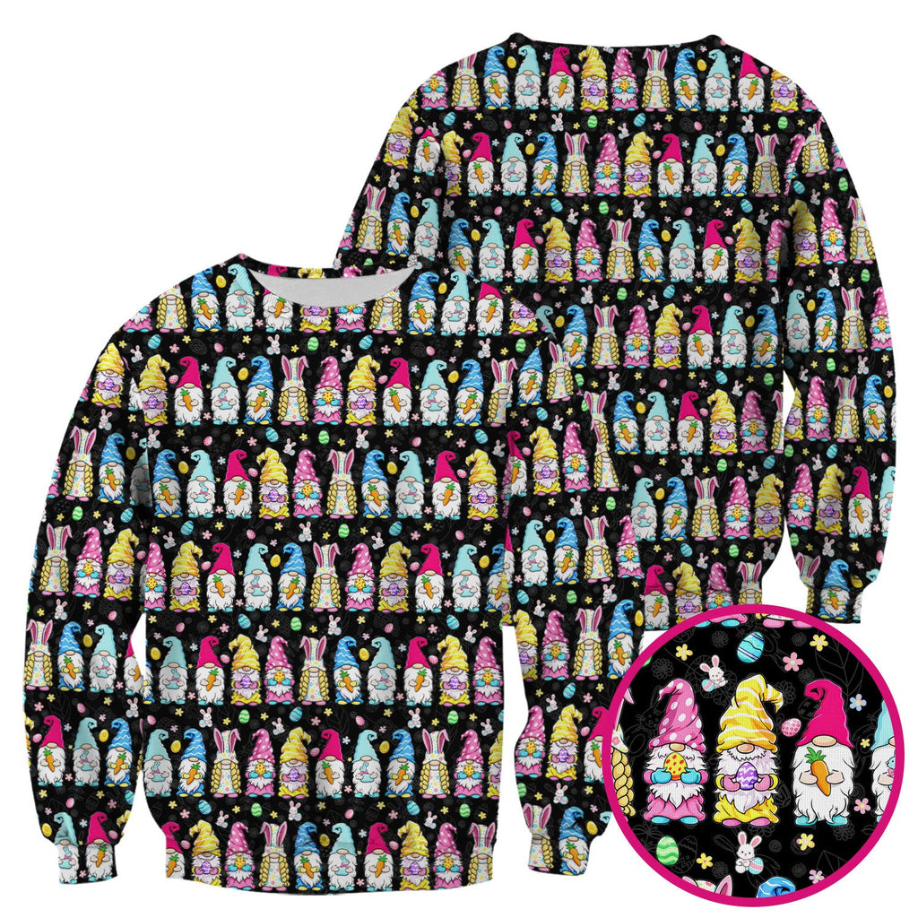 Colorful Easter Gnome Bunny Eggs Print Scrub Top, Comfortable Scrubs for Nurses