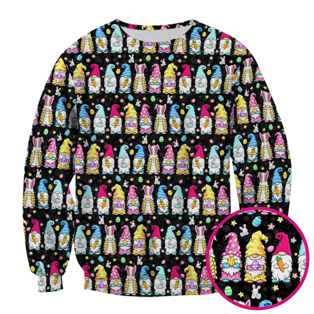 Colorful Easter Gnome Bunny Eggs Print Scrub Top, Comfortable Scrubs for Nurses