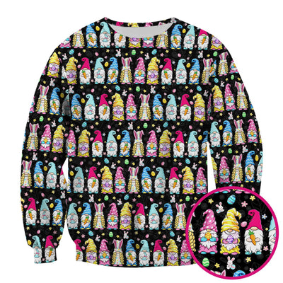 Colorful Easter Gnome Bunny Eggs Print Scrub Top, Comfortable Scrubs for Nurses