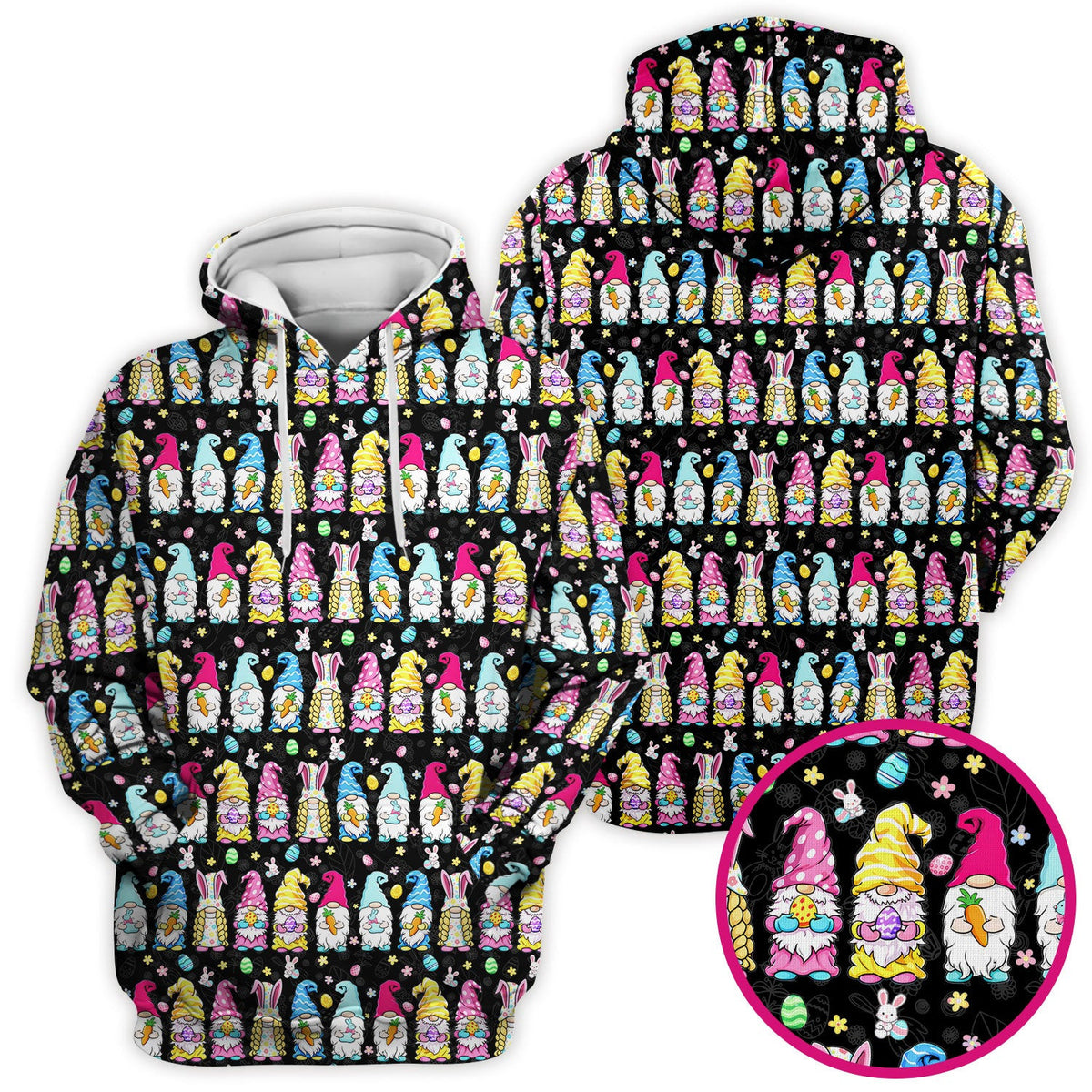 Colorful Easter Gnome Bunny Eggs Print Scrub Top, Comfortable Scrubs for Nurses