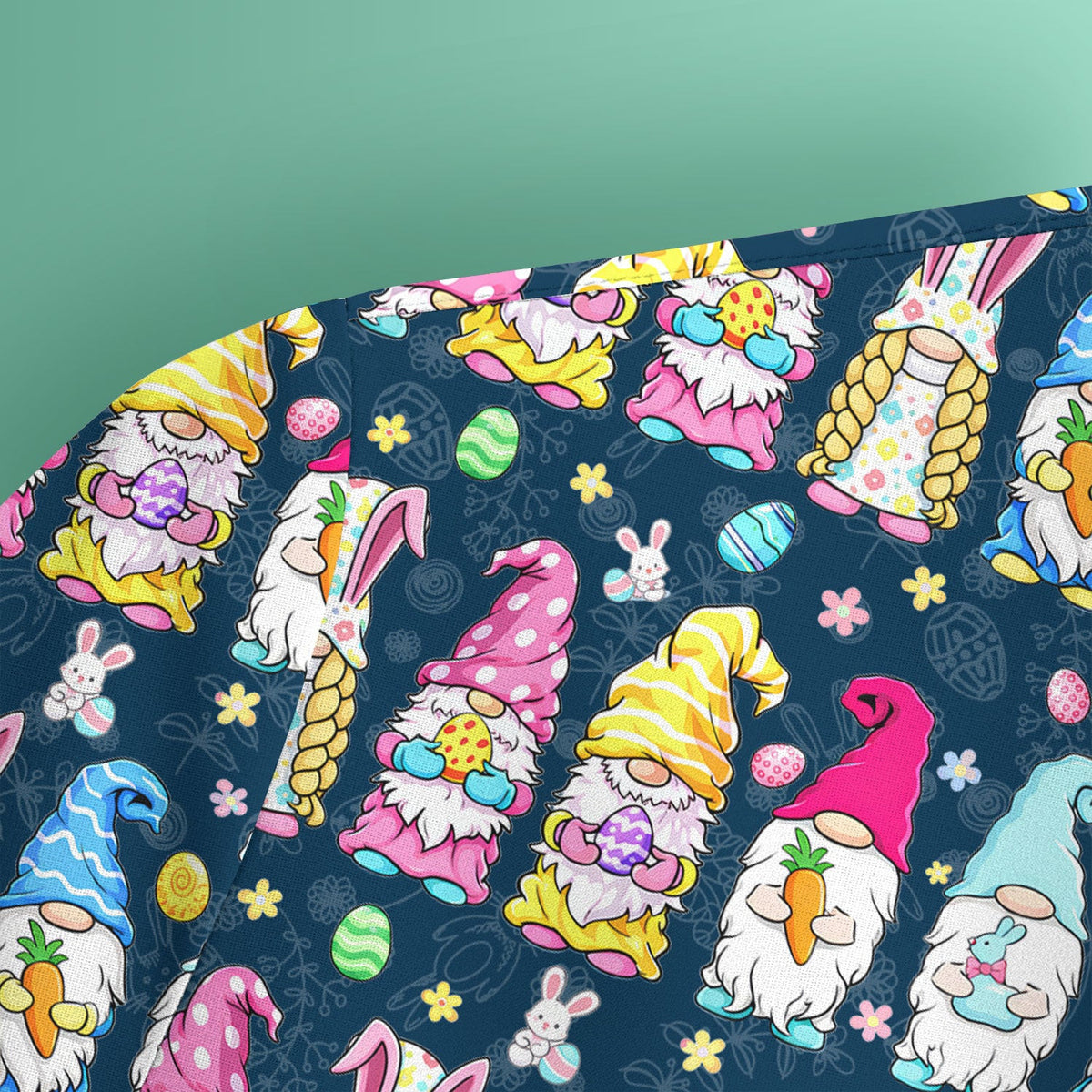 Colorful Easter Gnome Bunny Eggs Print Scrub Top, Comfortable Scrubs for Nurses