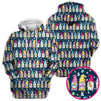 Colorful Easter Gnome Bunny Eggs Print Scrub Top, Comfortable Scrubs for Nurses
