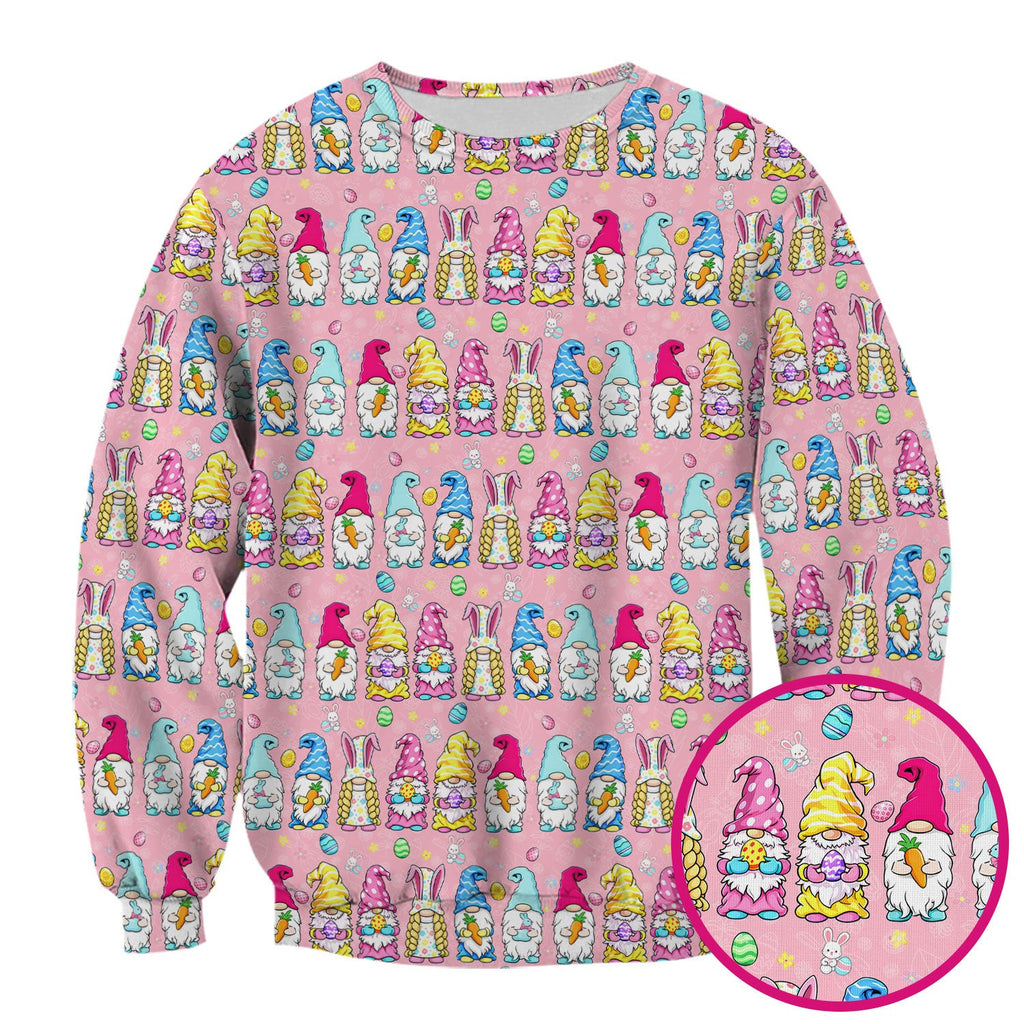 Colorful Easter Gnome Bunny Eggs Print Scrub Top, Comfortable Scrubs for Nurses
