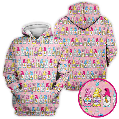 Colorful Easter Gnome Bunny Eggs Print Scrub Top, Comfortable Scrubs for Nurses