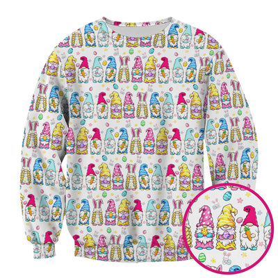 Colorful Easter Gnome Bunny Eggs Print Scrub Top, Comfortable Scrubs for Nurses