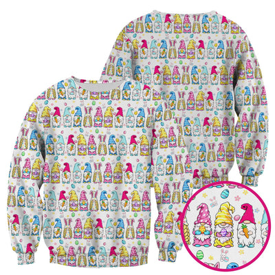 Colorful Easter Gnome Bunny Eggs Print Scrub Top, Comfortable Scrubs for Nurses