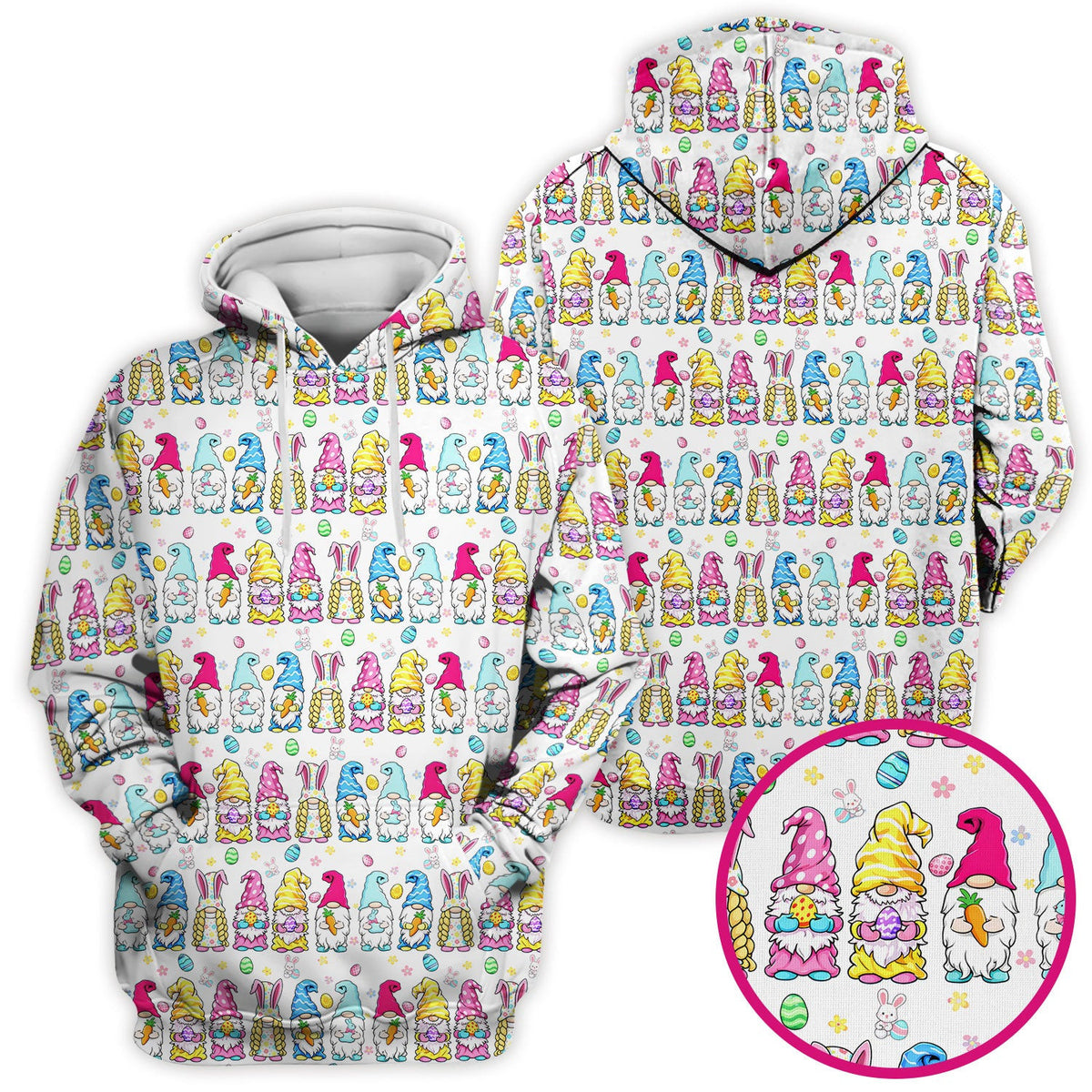 Colorful Easter Gnome Bunny Eggs Print Scrub Top, Comfortable Scrubs for Nurses