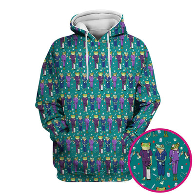 Funny Frog Nurse Pattern Scrub Top, Breathable Healthcare Uniform Top