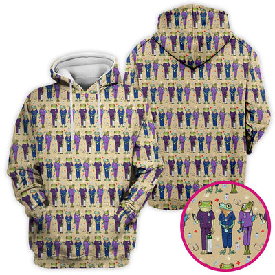 Funny Frog Nurse Pattern Scrub Top, Breathable Healthcare Uniform Top