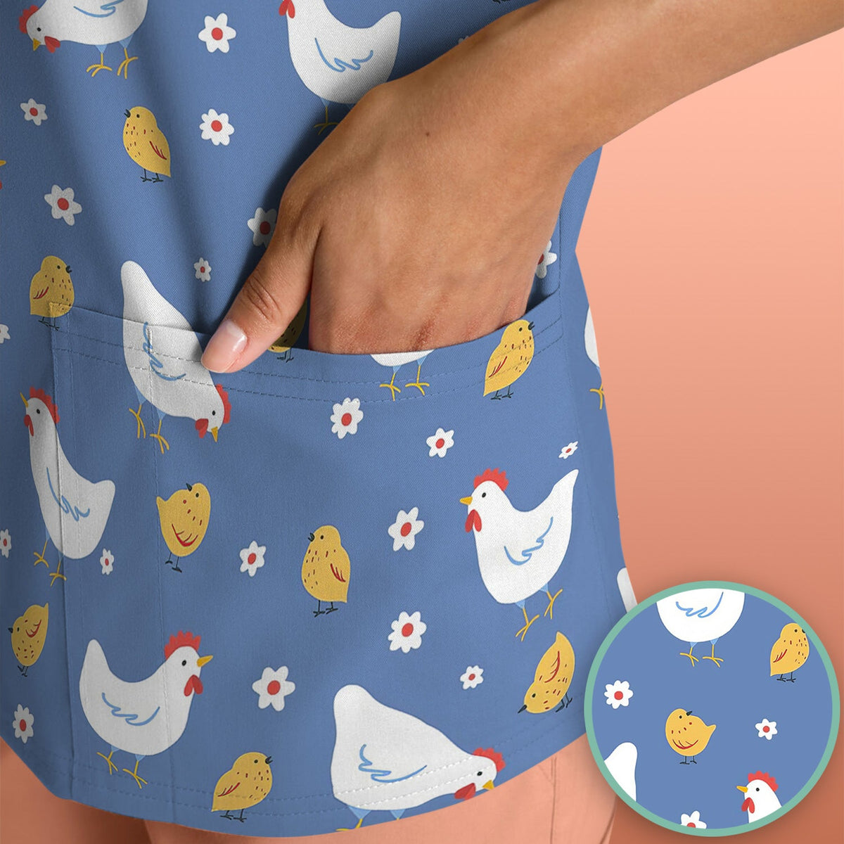 Chicken And Cute Chicks Pattern Scrubs Top, Comfortable Scrubs for Nurses
