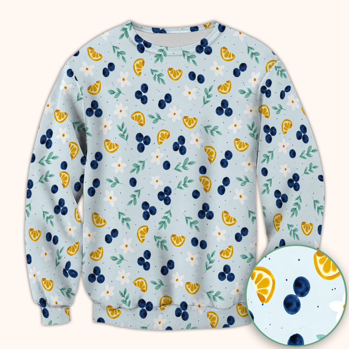 Blueberry Lemon Daisy Pattern Scrubs Top, Comfortable Scrubs for Nurses