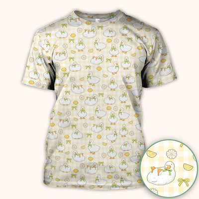 Adorable Ducks Lemon Daisy Pattern Scrubs Top, Comfortable Scrubs for Nurses