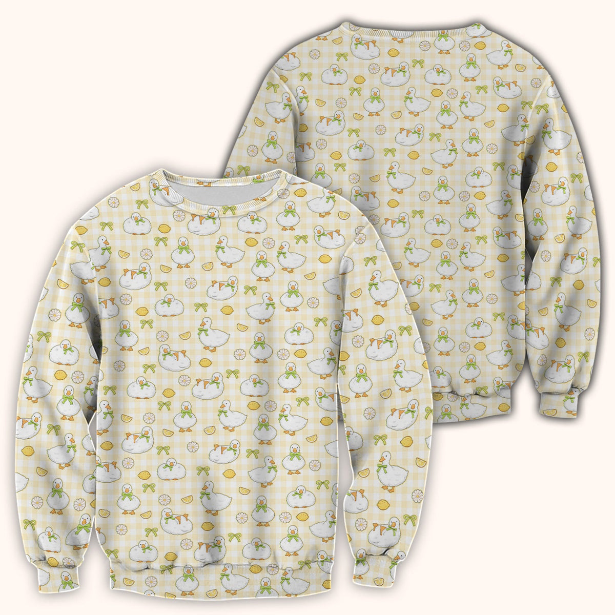 Adorable Ducks Lemon Daisy Pattern Scrubs Top, Comfortable Scrubs for Nurses